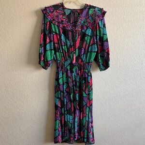 Vibrant Vintage Geometric Midi Dress w/pockets